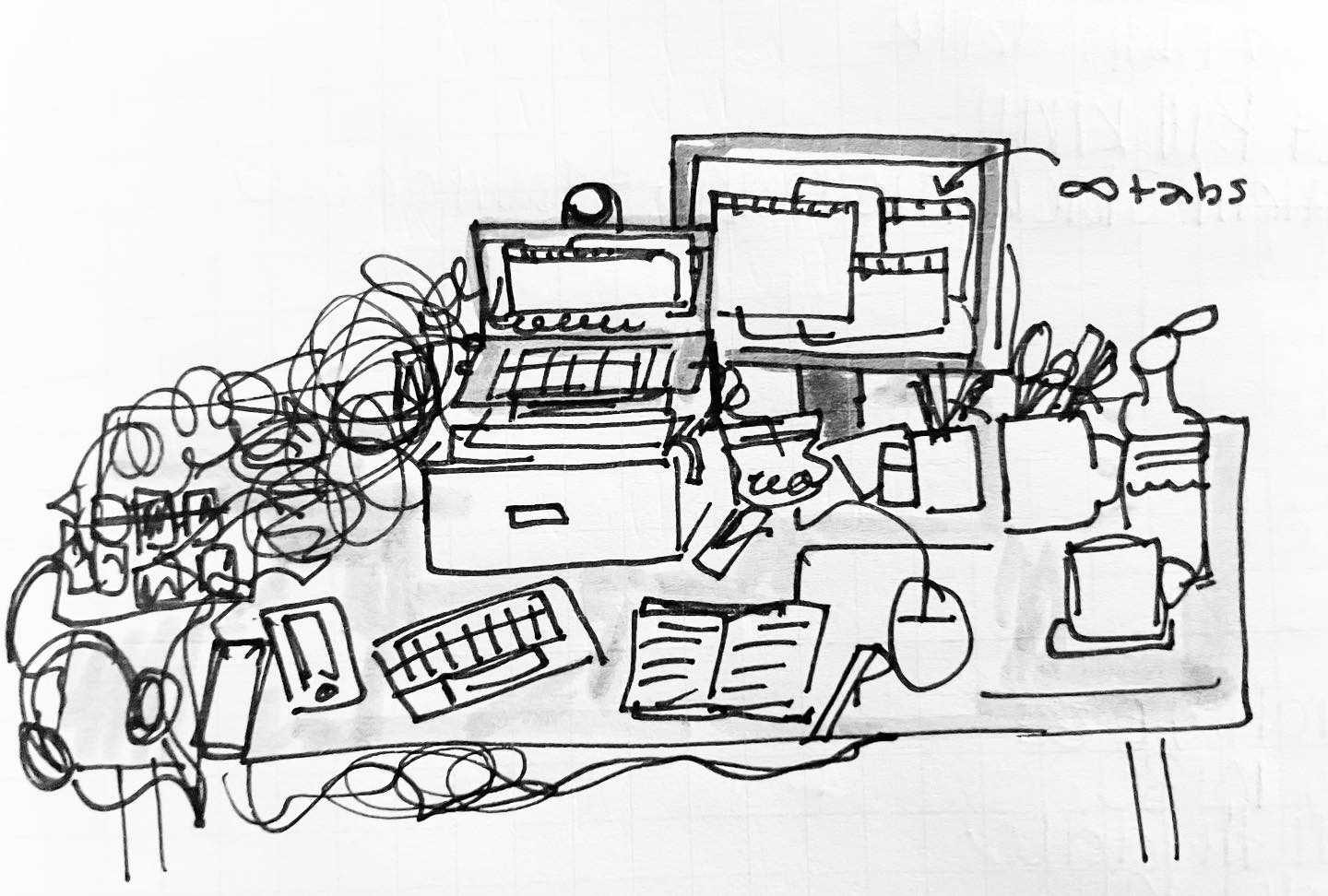 illustration of my desk, which is messy